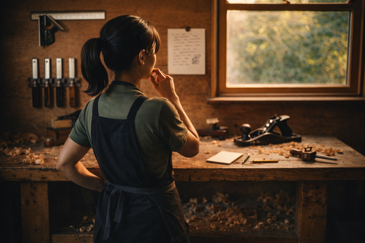 Crafting in a sunlit workshop – real women share their first woodworking project