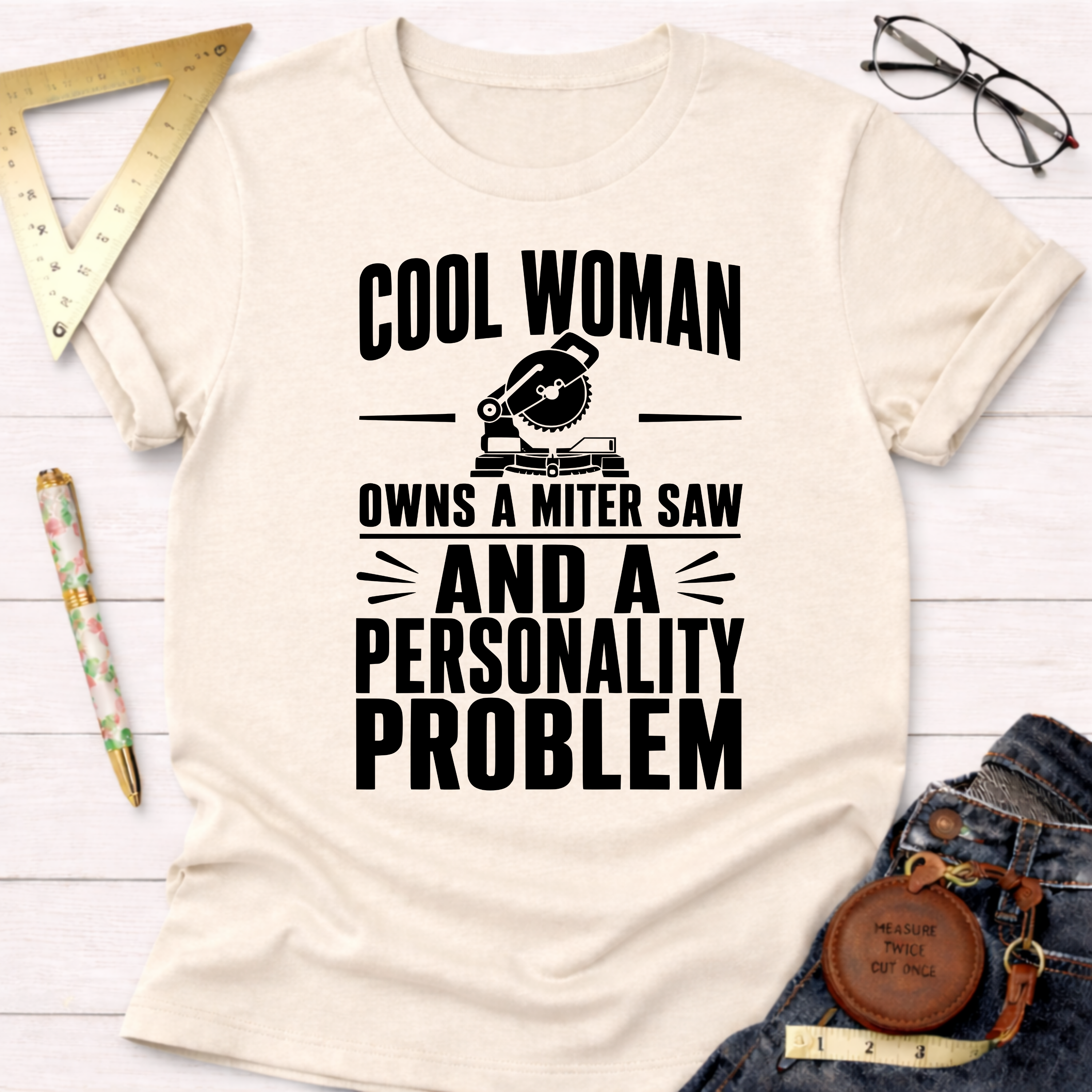 Cool Woman.  Owns A Miter Saw And A Personality Problem. T-Shirt