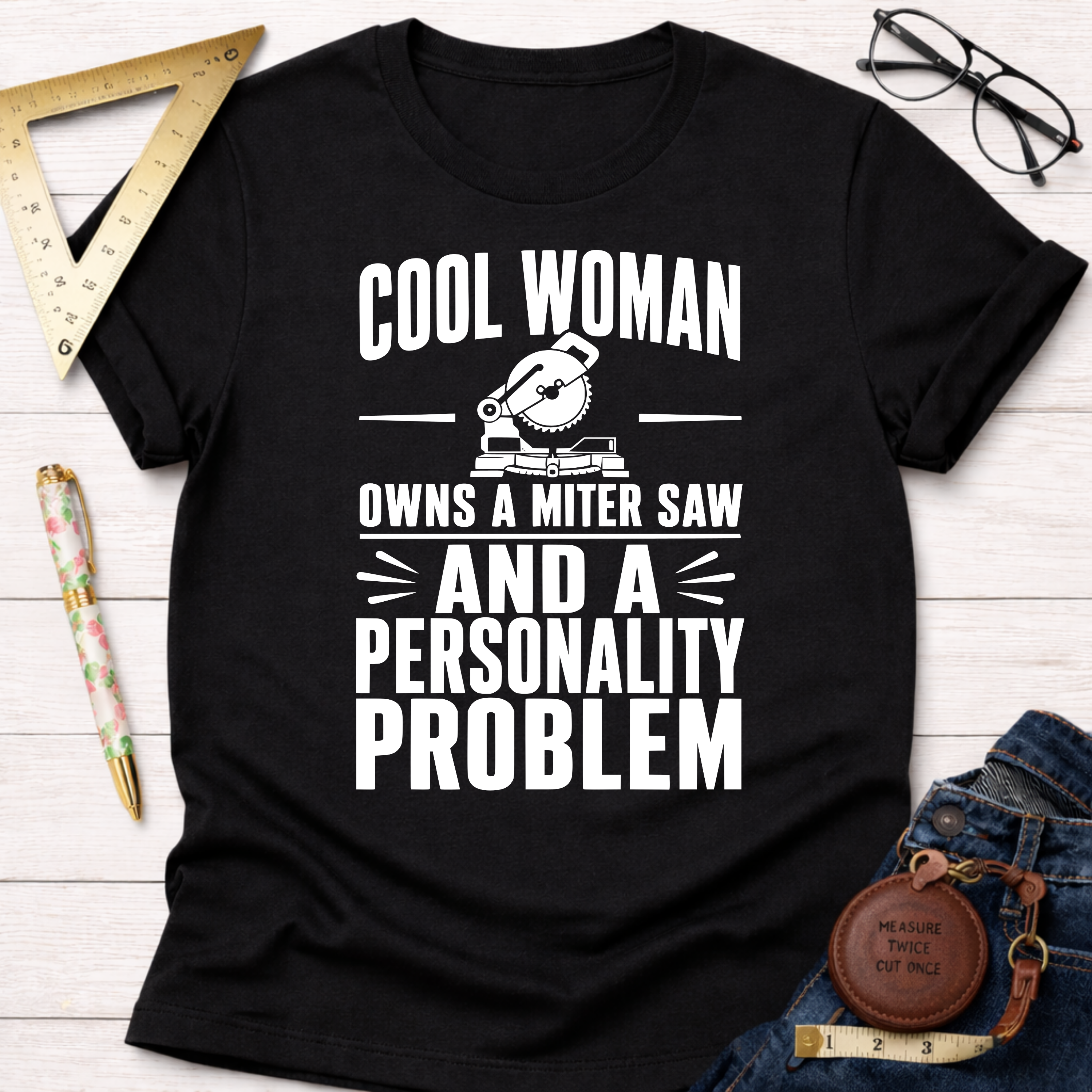 Cool Woman.  Owns A Miter Saw And A Personality Problem. T-Shirt