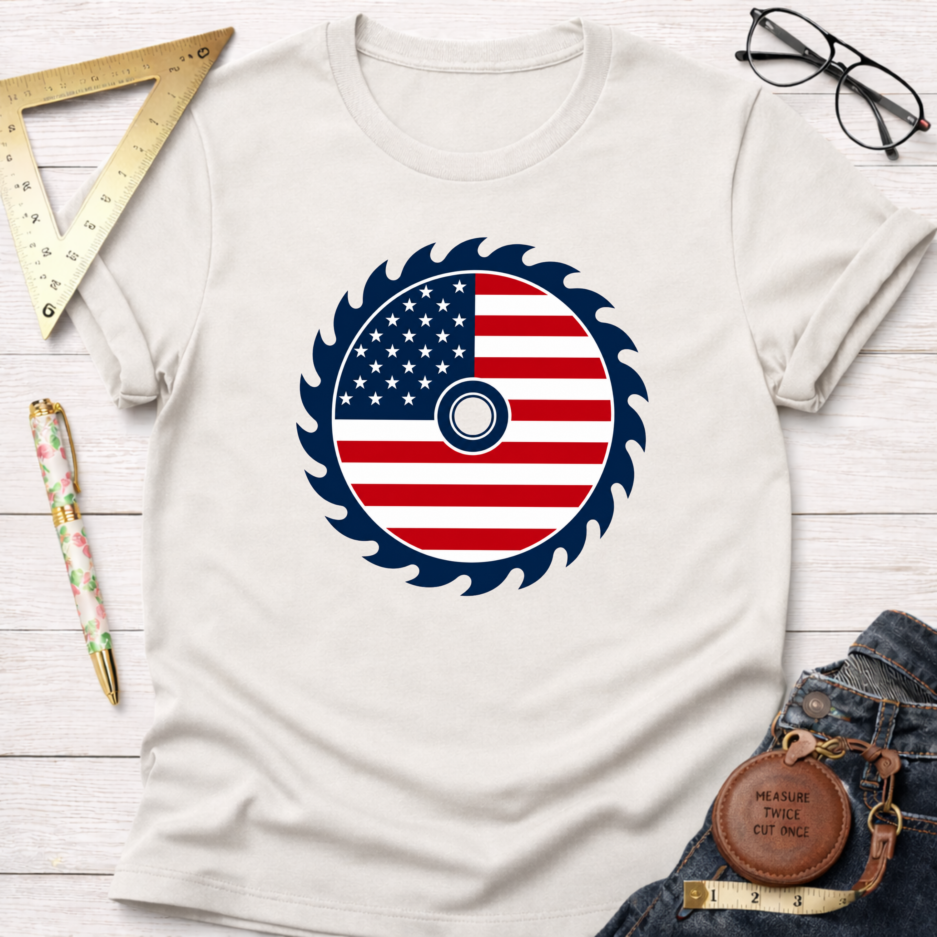 American Flag Saw Blade T-Shirt