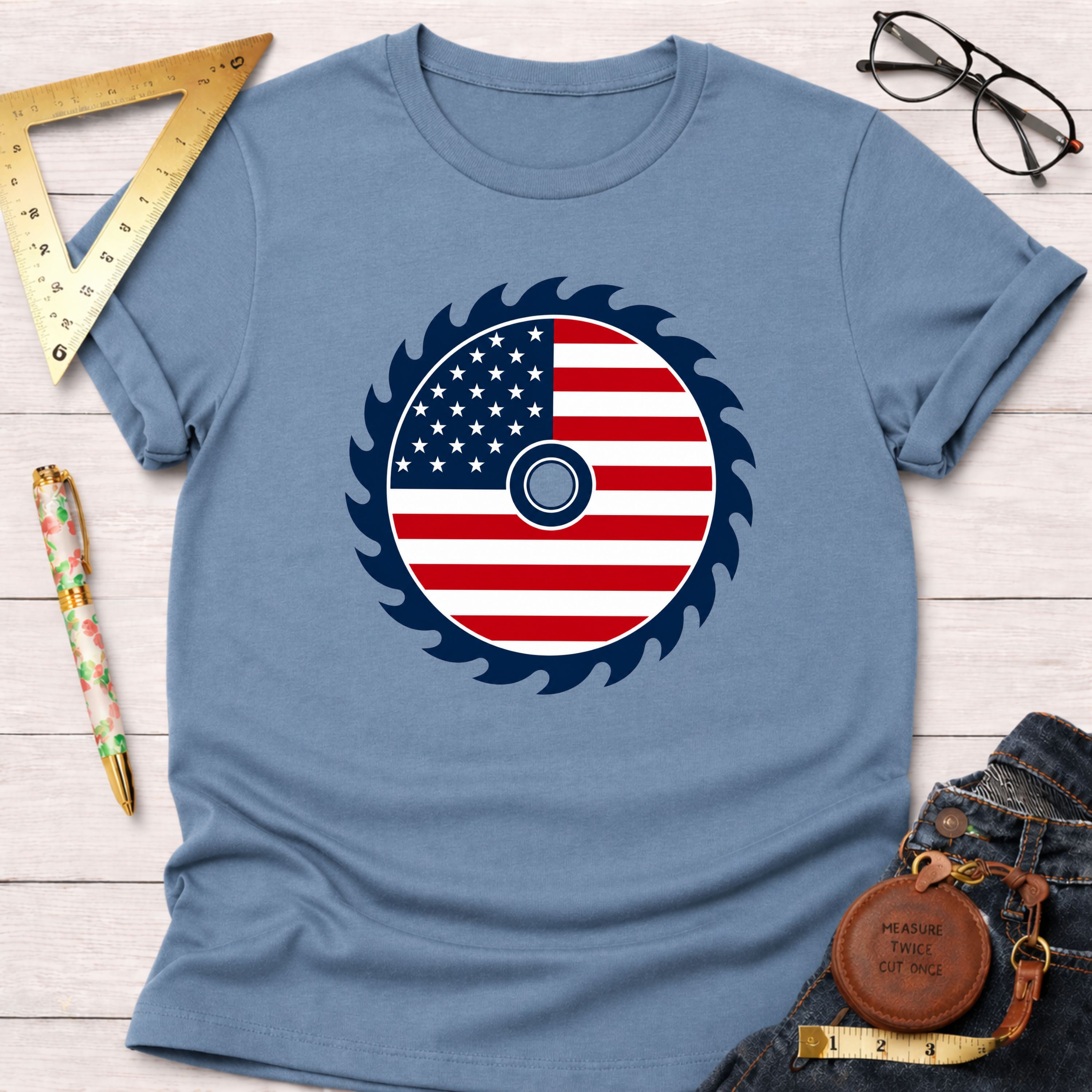 American Flag Saw Blade T-Shirt