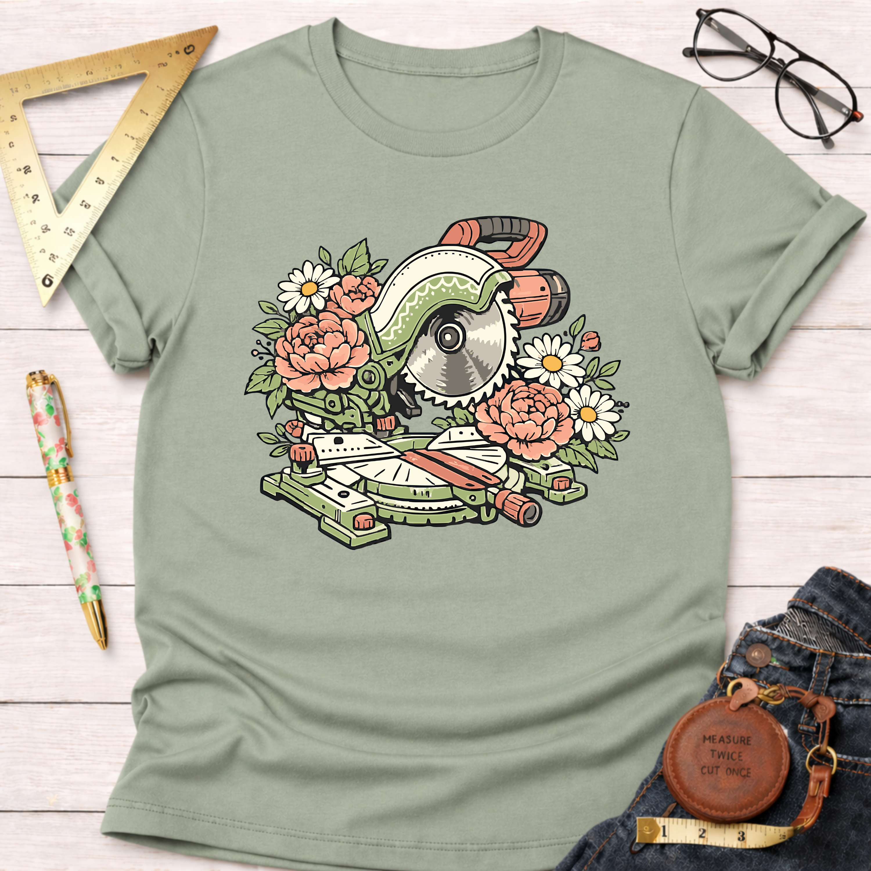 Floral Miter Saw T-Shirt