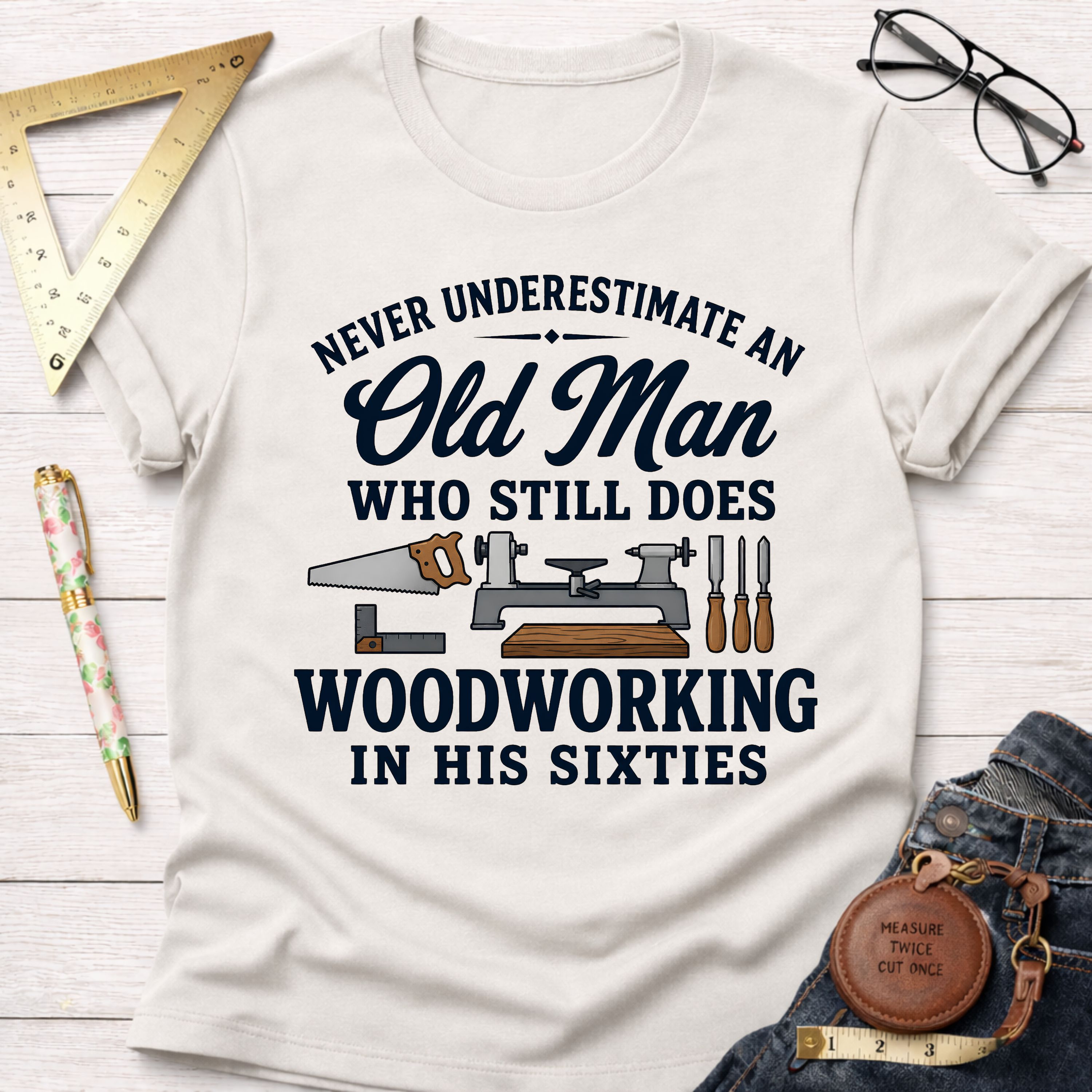 Never Underestimate An Old Man Woodworking In His 60's T-Shirt