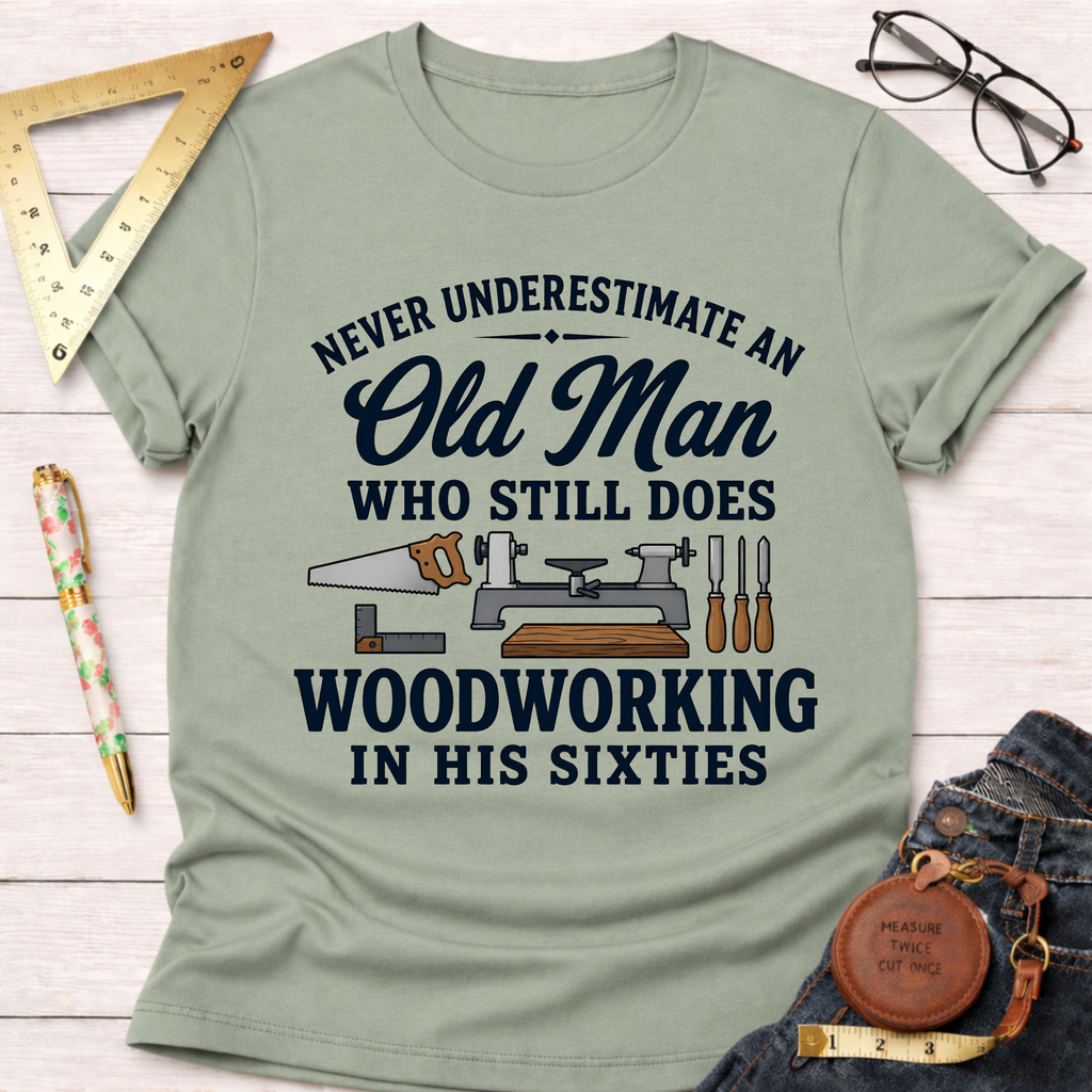 Never Underestimate An Old Man Woodworking In His 60's T-Shirt