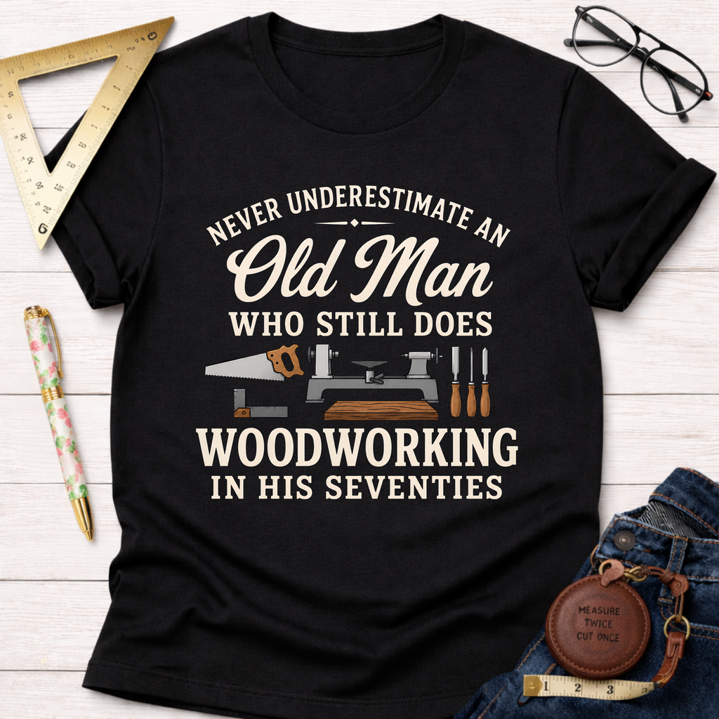 Never Underestimate An Old Man Woodworking In His 70's T-Shirt
