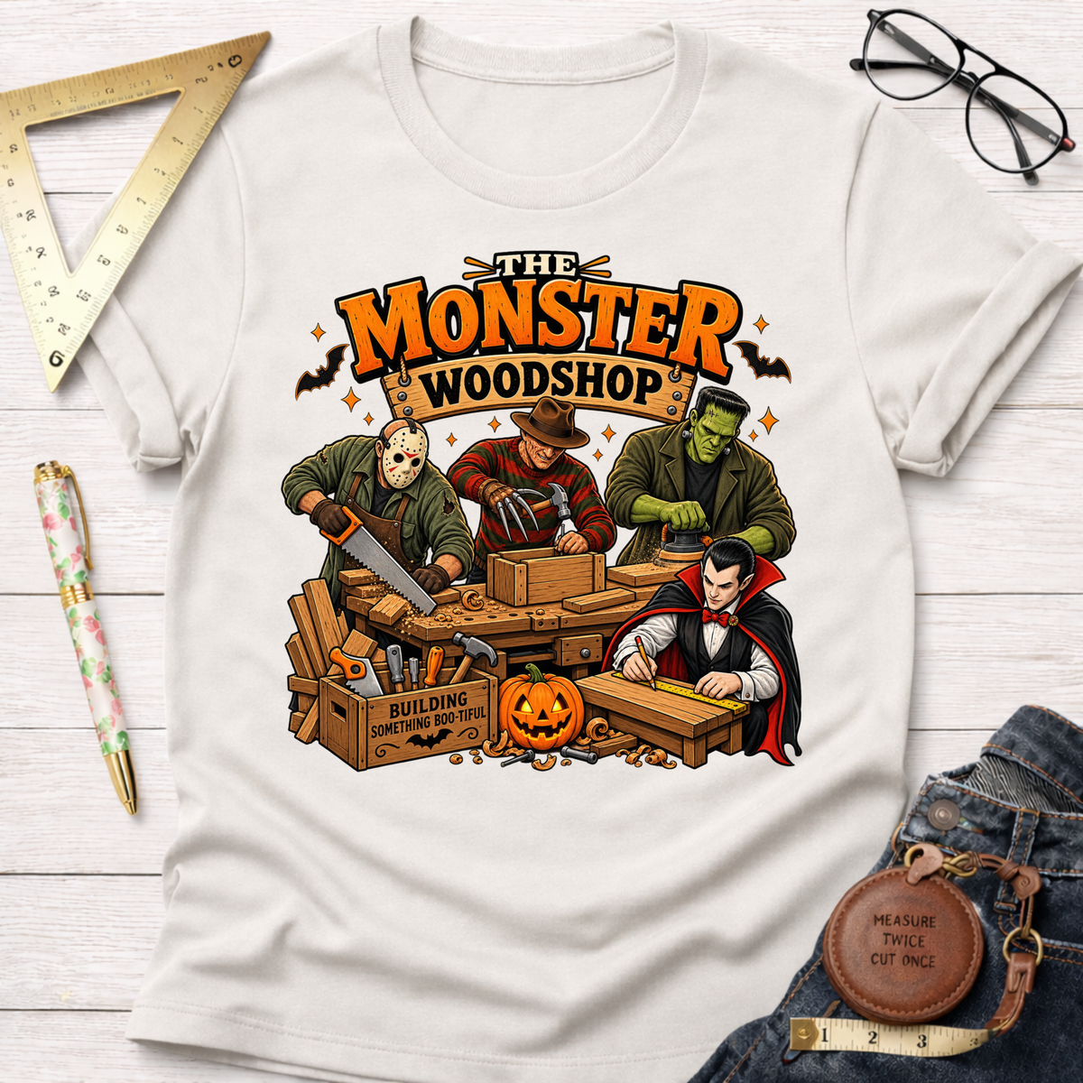 Monster Woodshop Grown funny woodworking t-shirt – Sawdust & Ponytails (view 4)