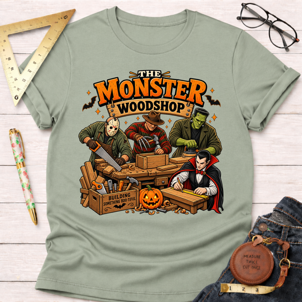 Monster Woodshop Grown funny woodworking t-shirt – Sawdust & Ponytails (view 9)