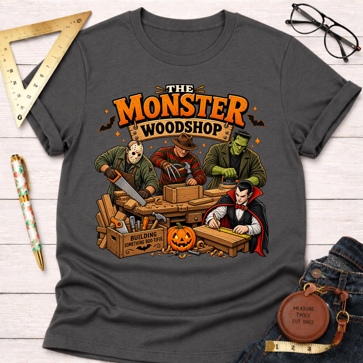 Monster Woodshop Grown funny woodworking t-shirt – Sawdust & Ponytails (view 8)