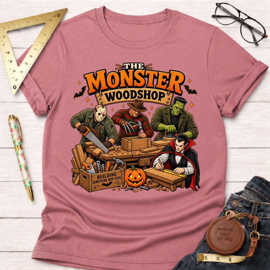 Monster Woodshop Grown funny woodworking t-shirt – Sawdust & Ponytails (view 2)