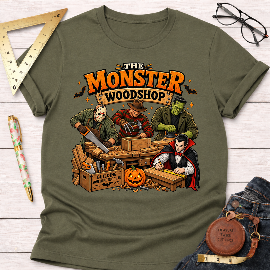 Monster Woodshop Grown funny woodworking t-shirt – Sawdust & Ponytails (view 7)