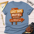 The Lost Tape Motel funny woodworking t-shirt – Sawdust & Ponytails (view 6)