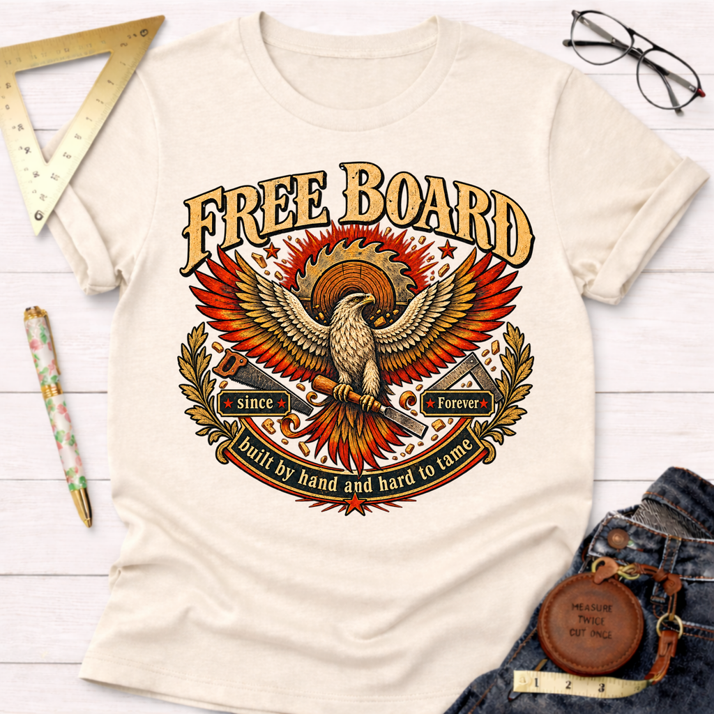 Free Board funny woodworking t-shirt – Sawdust & Ponytails (view 3)