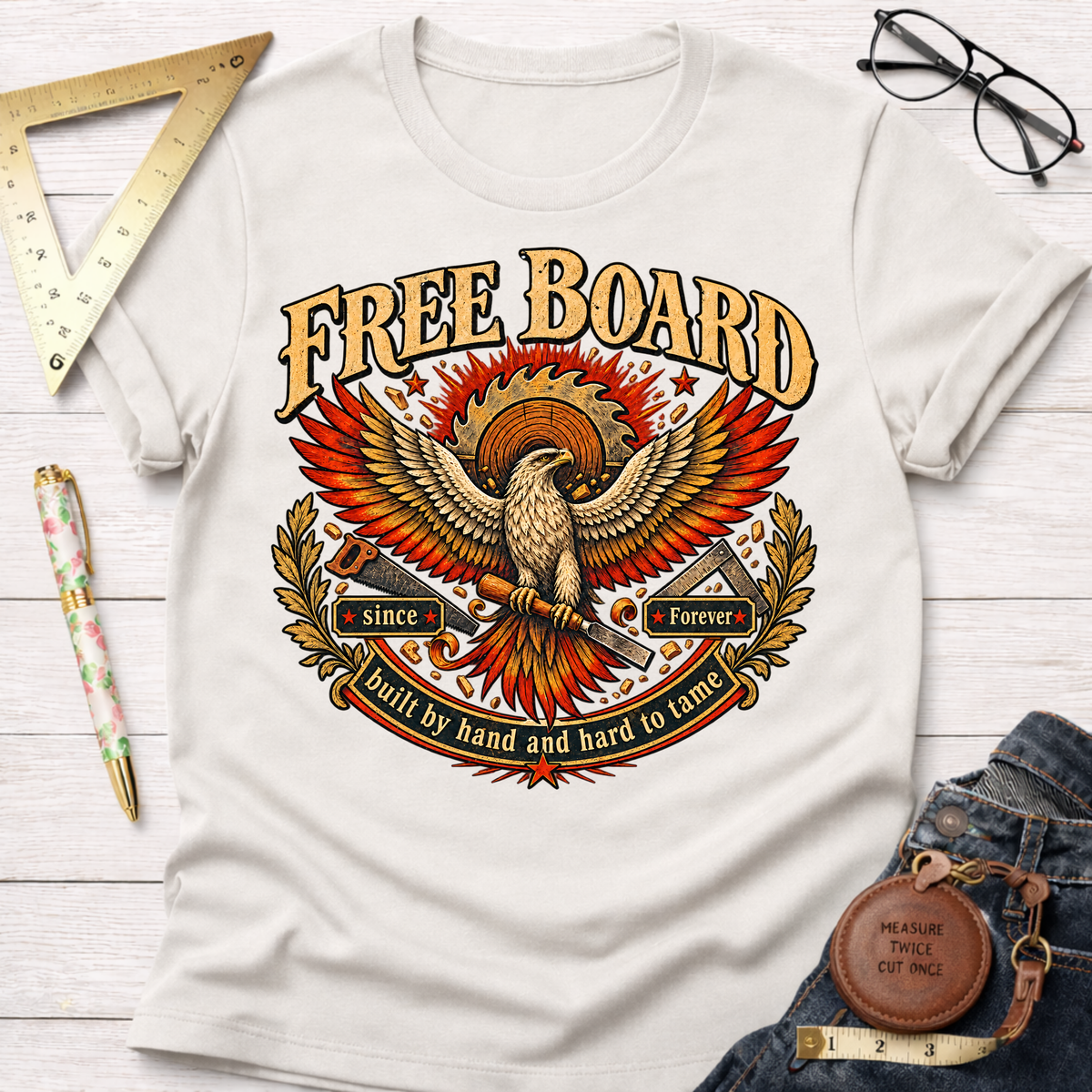 Free Board funny woodworking t-shirt – Sawdust & Ponytails (view 4)