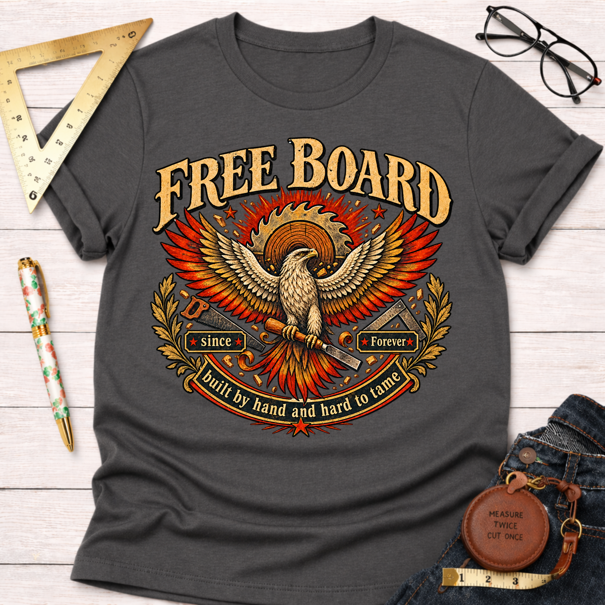 Free Board funny woodworking t-shirt – Sawdust & Ponytails (view 8)