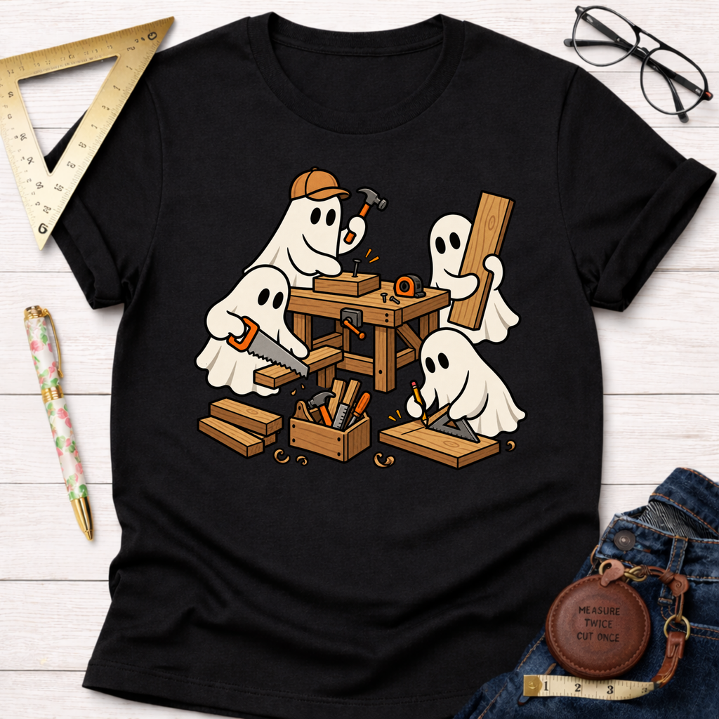 Ghostly Carpenters funny woodworking t-shirt – Sawdust & Ponytails (view 4)