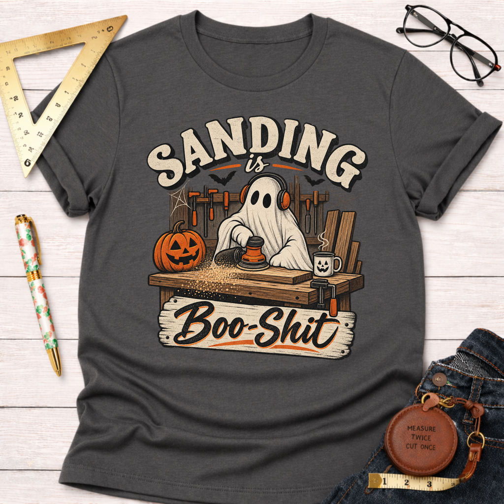 Sanding Is Boo-Shit funny woodworking t-shirt – Sawdust & Ponytails (view 8)