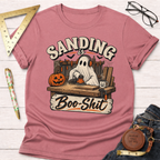 Sanding Is Boo-Shit funny woodworking t-shirt – Sawdust & Ponytails (view 2)