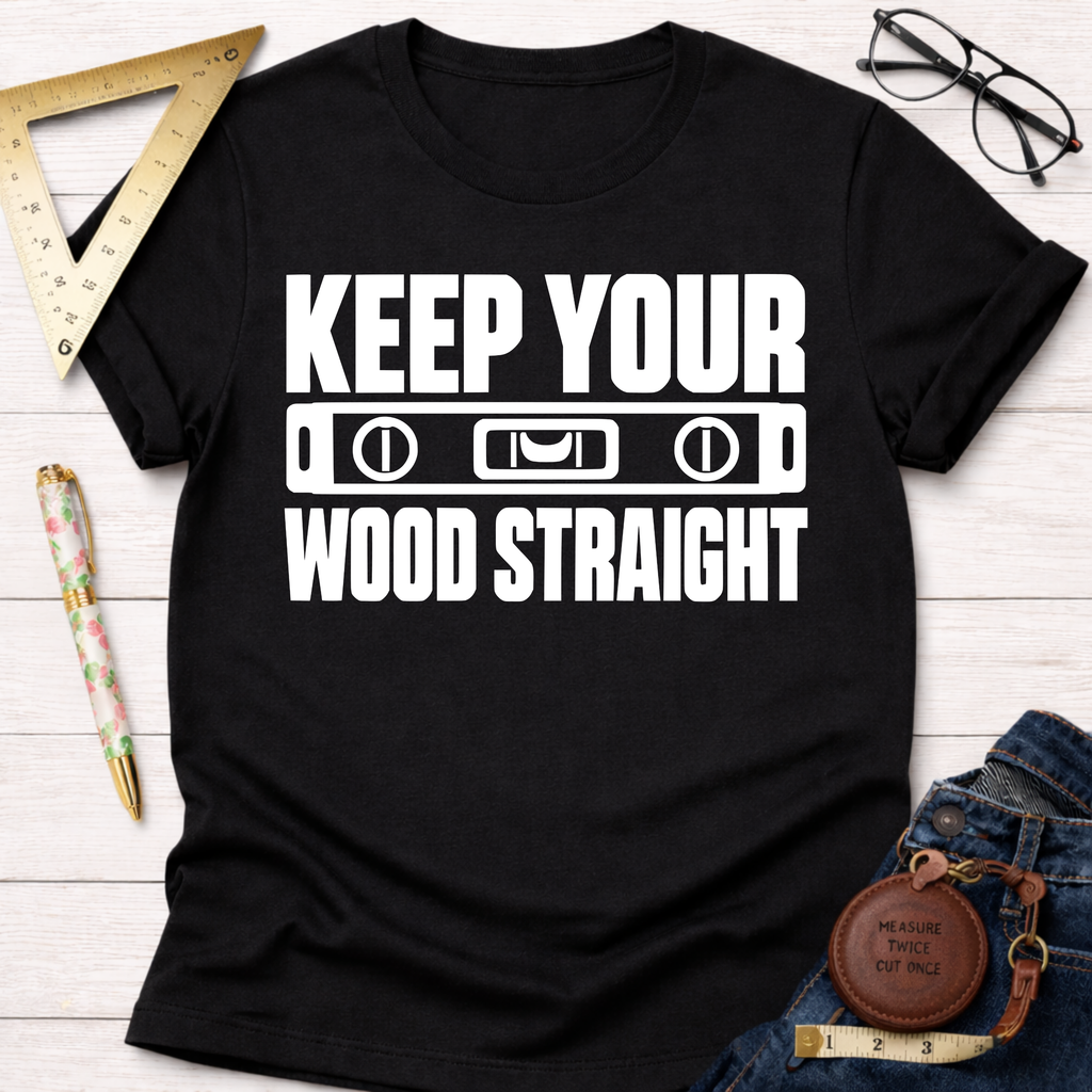 Keep Your Wood Straight funny woodworking t-shirt – Sawdust & Ponytails (view 4)
