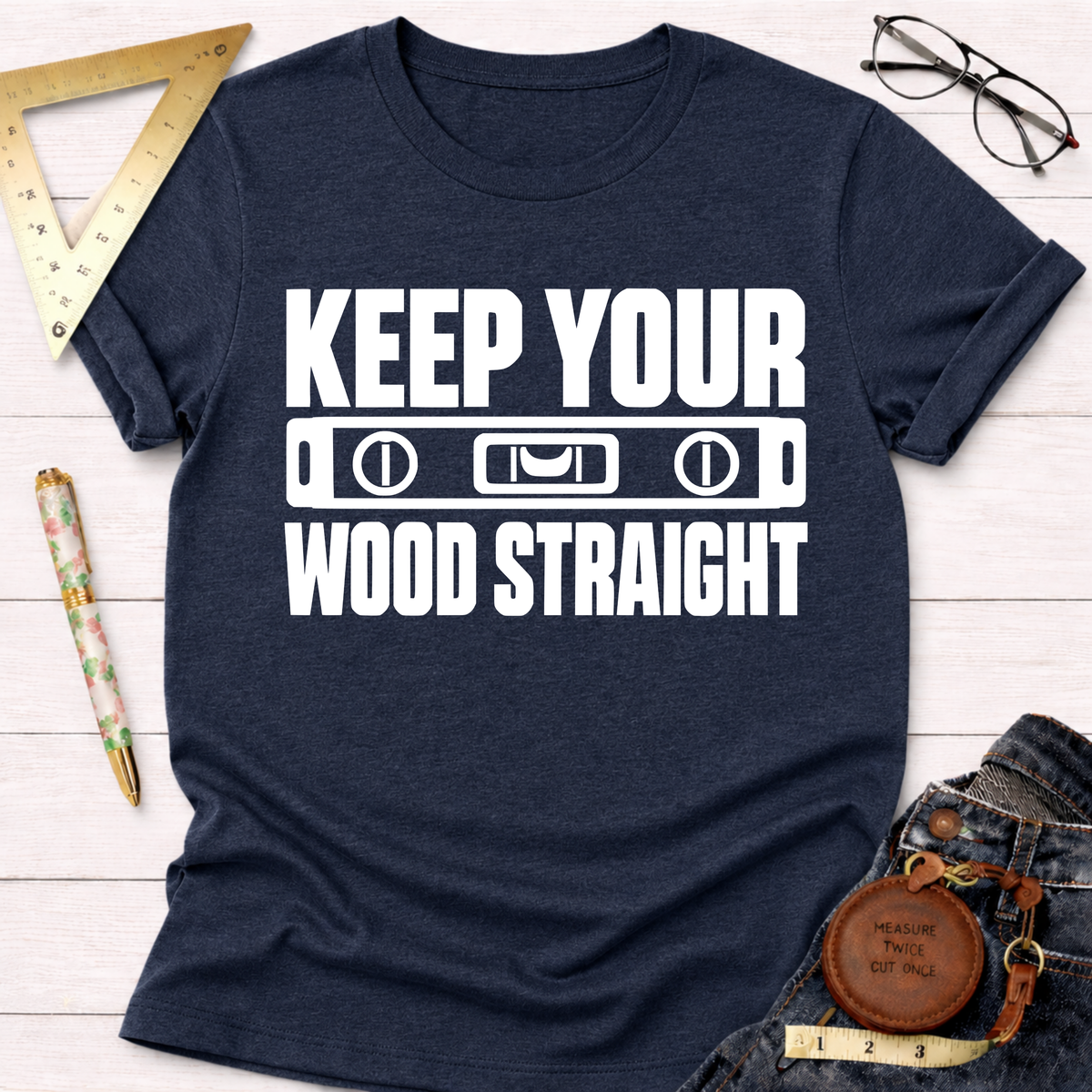 Keep Your Wood Straight funny woodworking t-shirt – Sawdust & Ponytails (view 7)