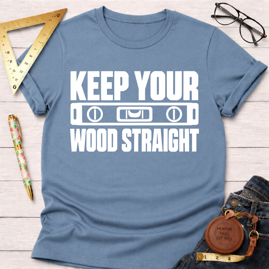 Keep Your Wood Straight funny woodworking t-shirt – Sawdust & Ponytails (view 6)
