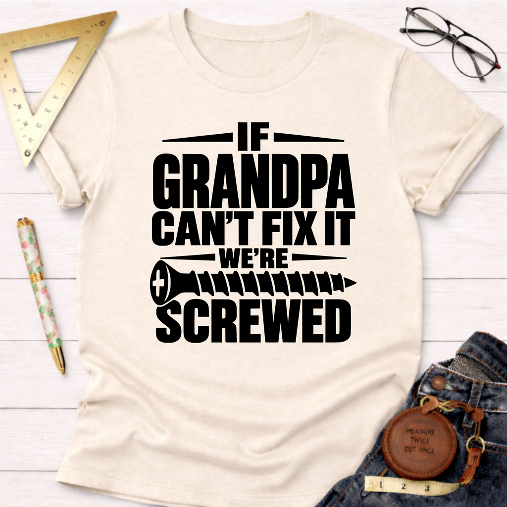 If Grandpa Can't Fix It funny woodworking t-shirt – Sawdust & Ponytails (view 3)