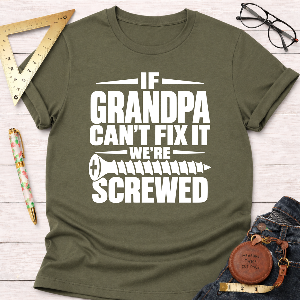 If Grandpa Can't Fix It funny woodworking t-shirt – Sawdust & Ponytails (view 7)
