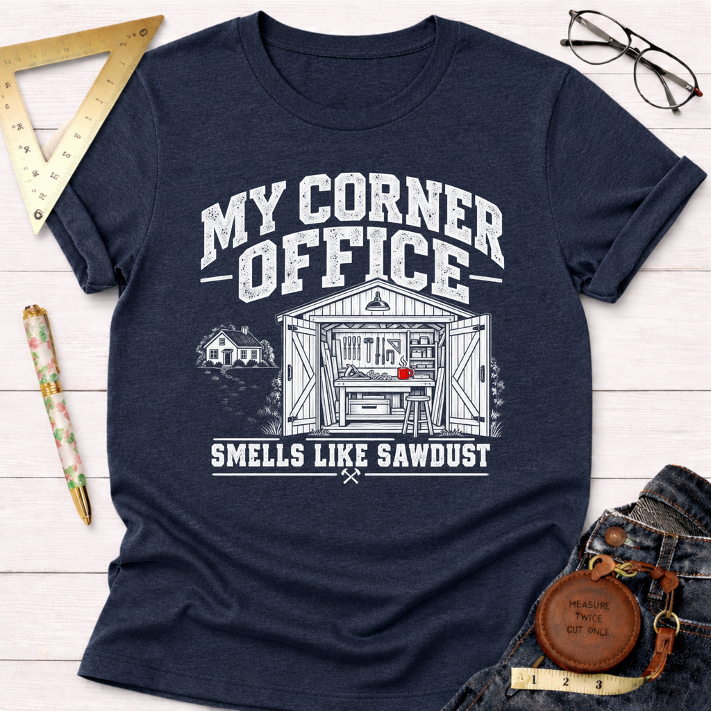 My Corner Office funny woodworking t-shirt – Sawdust & Ponytails (view 7)