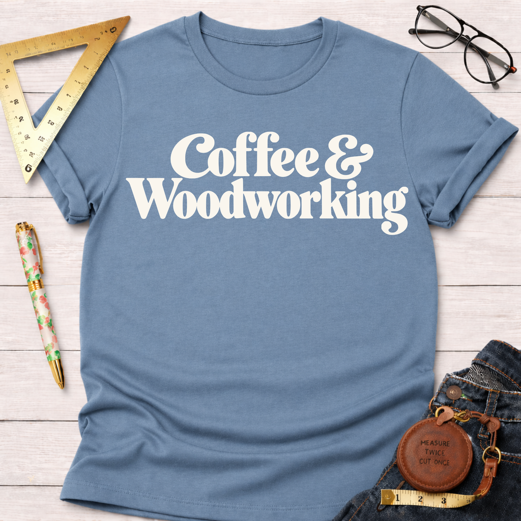 Coffee & Woodworking funny t-shirt – Sawdust & Ponytails (view 5)