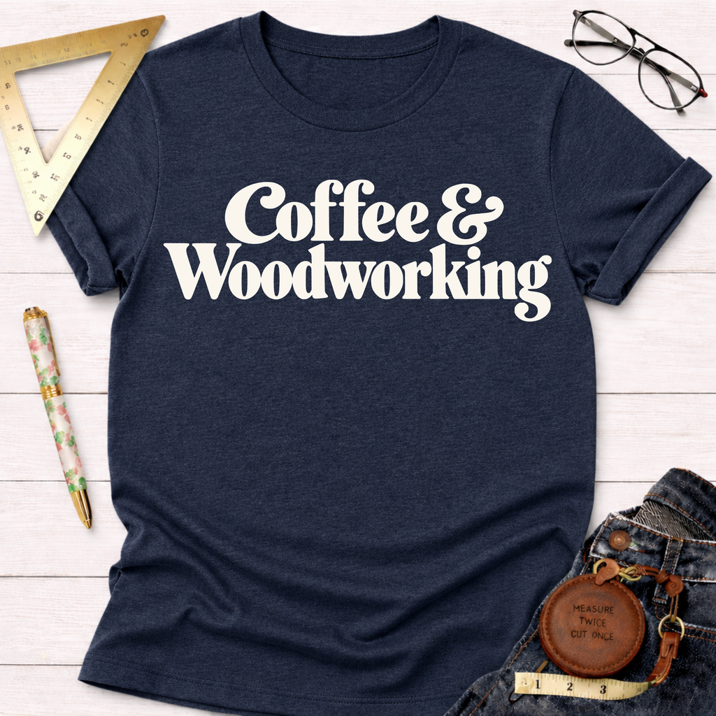 Coffee & Woodworking funny t-shirt – Sawdust & Ponytails (view 6)