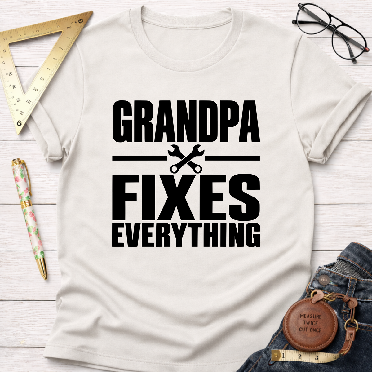 Grandpa Fixes Everything funny woodworking t-shirt – Sawdust & Ponytails (view 5)
