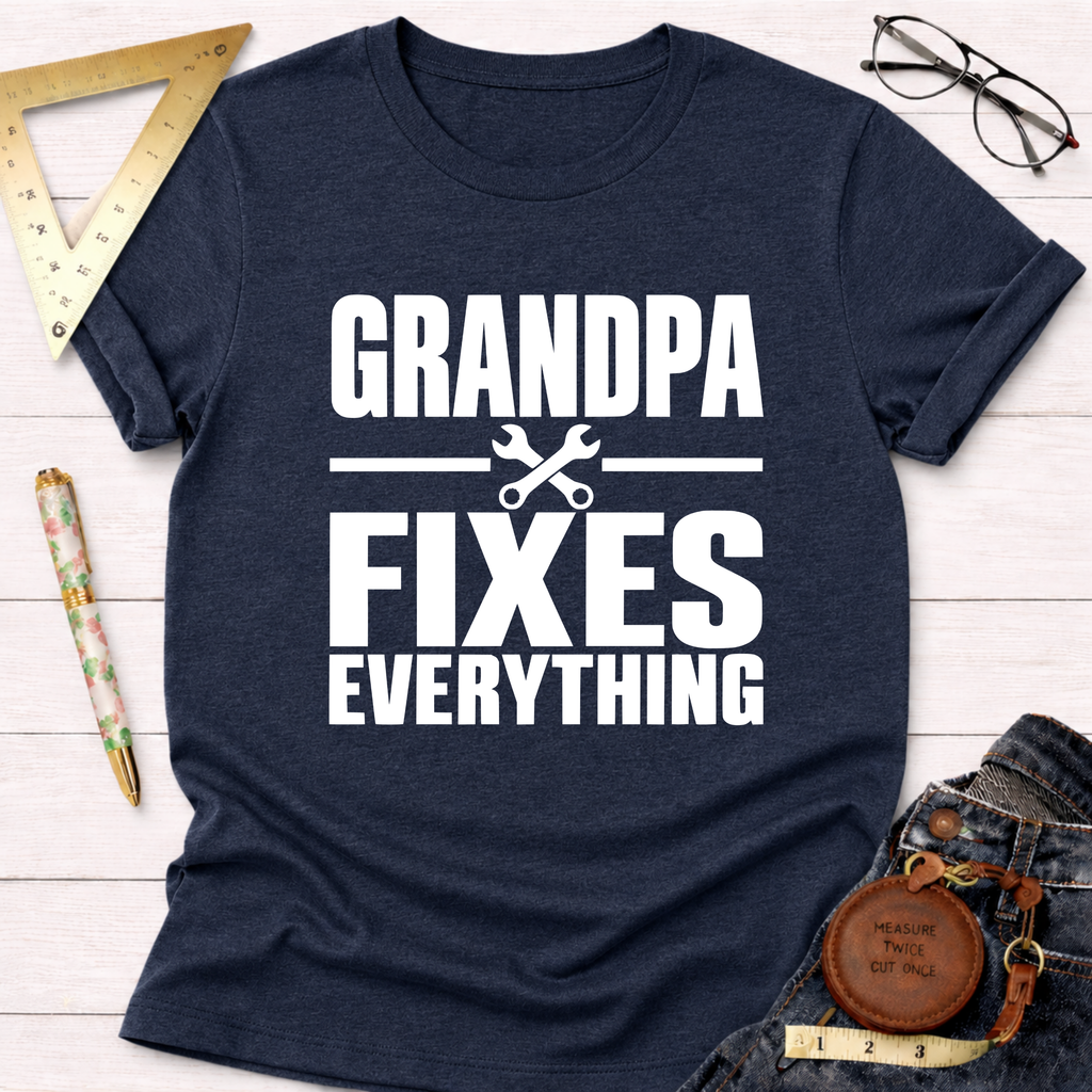 Grandpa Fixes Everything funny woodworking t-shirt – Sawdust & Ponytails (view 7)
