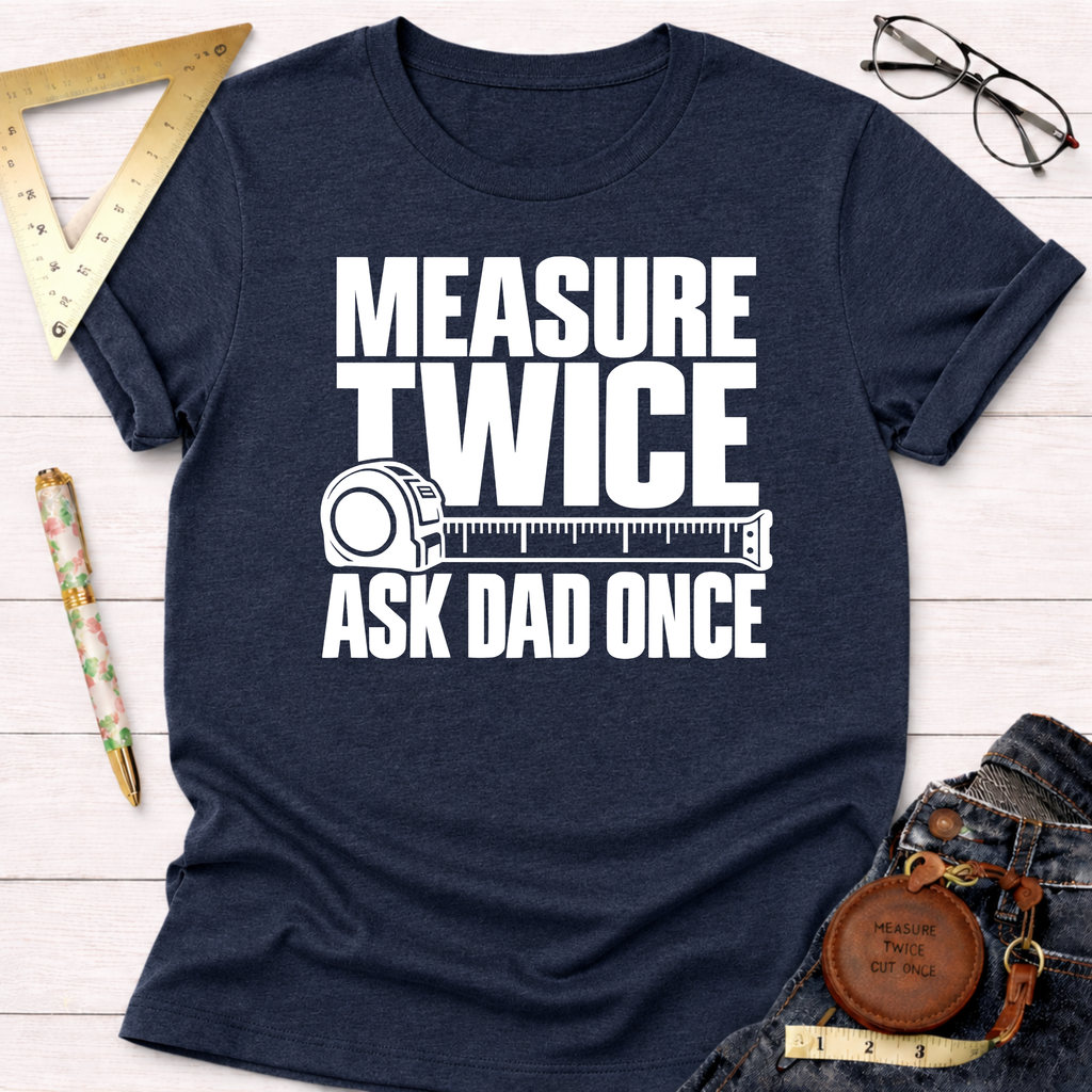 Measure Twice Ask Dad Once funny woodworking t-shirt – Sawdust & Ponytails (view 6)