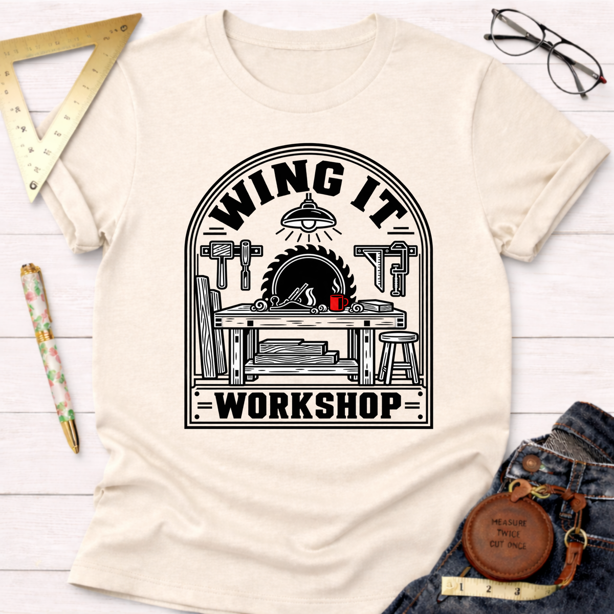 Winging It woodworking t-shirt – Sawdust & Ponytails (view 3)