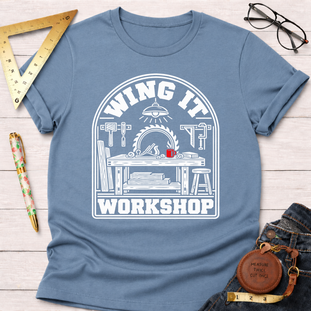 Winging It woodworking t-shirt – Sawdust & Ponytails (view 6)