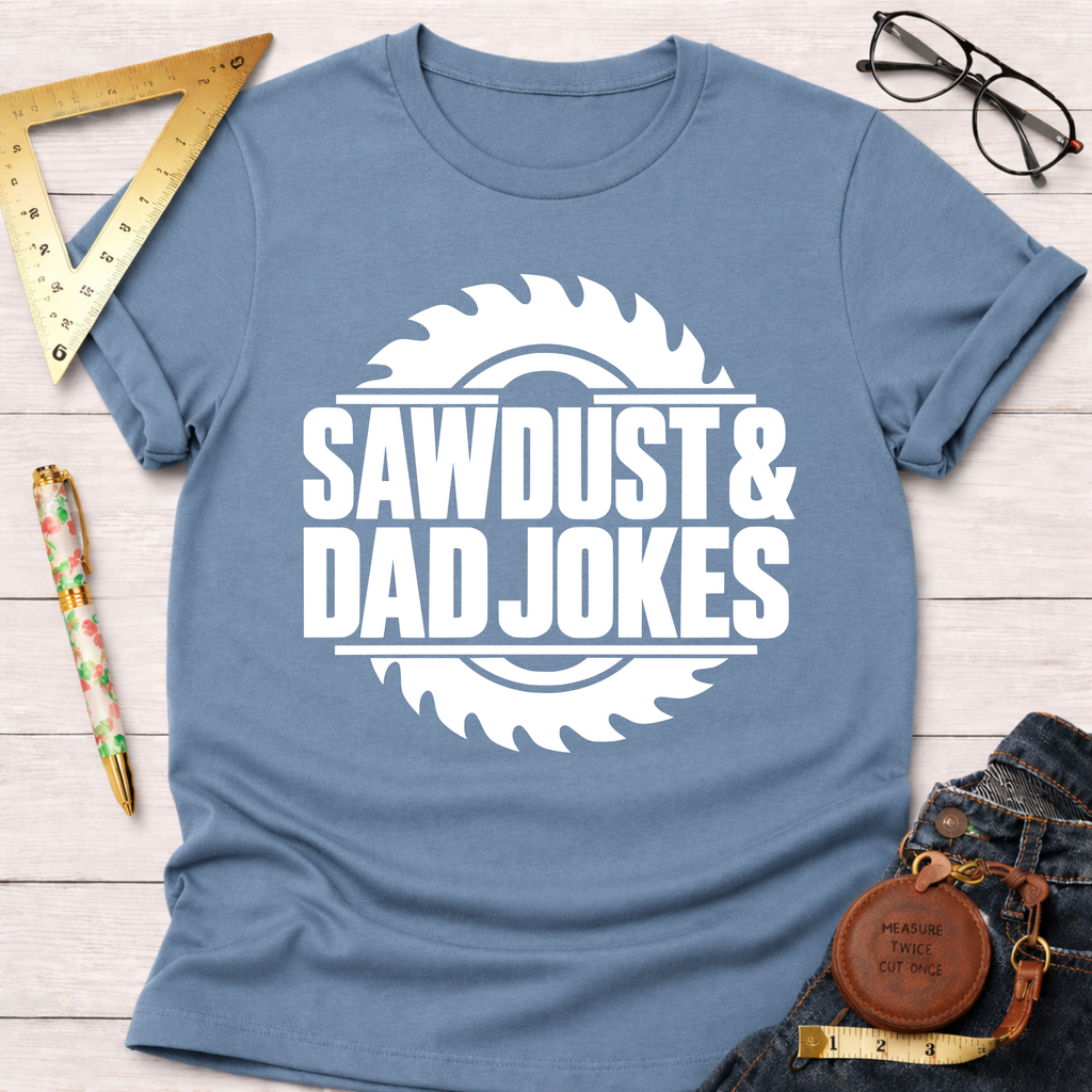 Sawdust & Dad Jokes woodworking t-shirt – Sawdust & Ponytails (view 5)