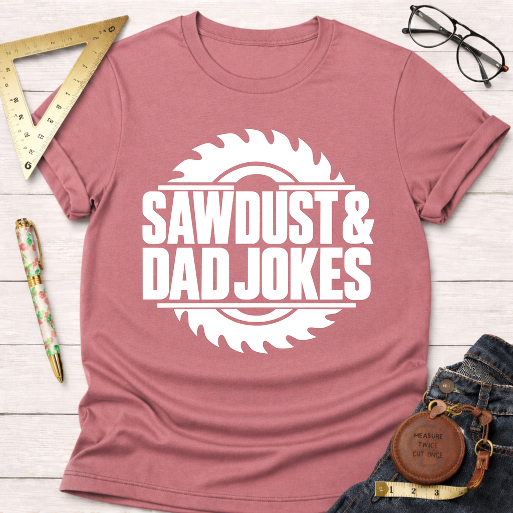 Sawdust & Dad Jokes woodworking t-shirt – Sawdust & Ponytails (view 2)