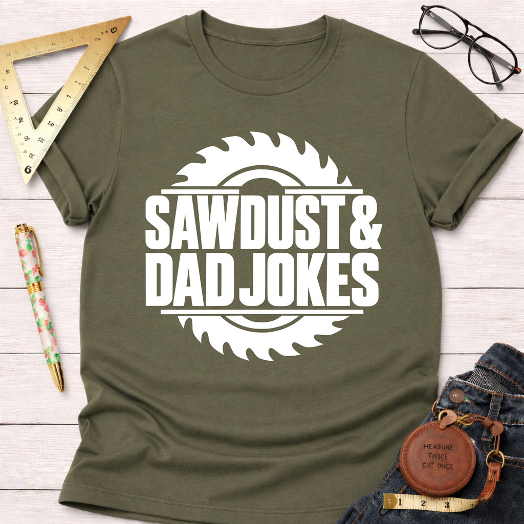 Sawdust & Dad Jokes woodworking t-shirt – Sawdust & Ponytails (view 7)