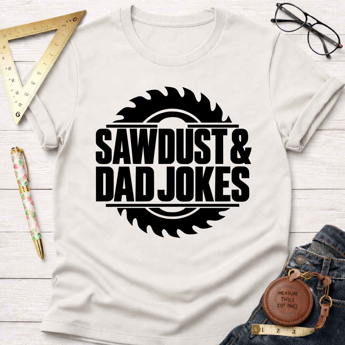 Sawdust & Dad Jokes woodworking t-shirt – Sawdust & Ponytails (view 4)