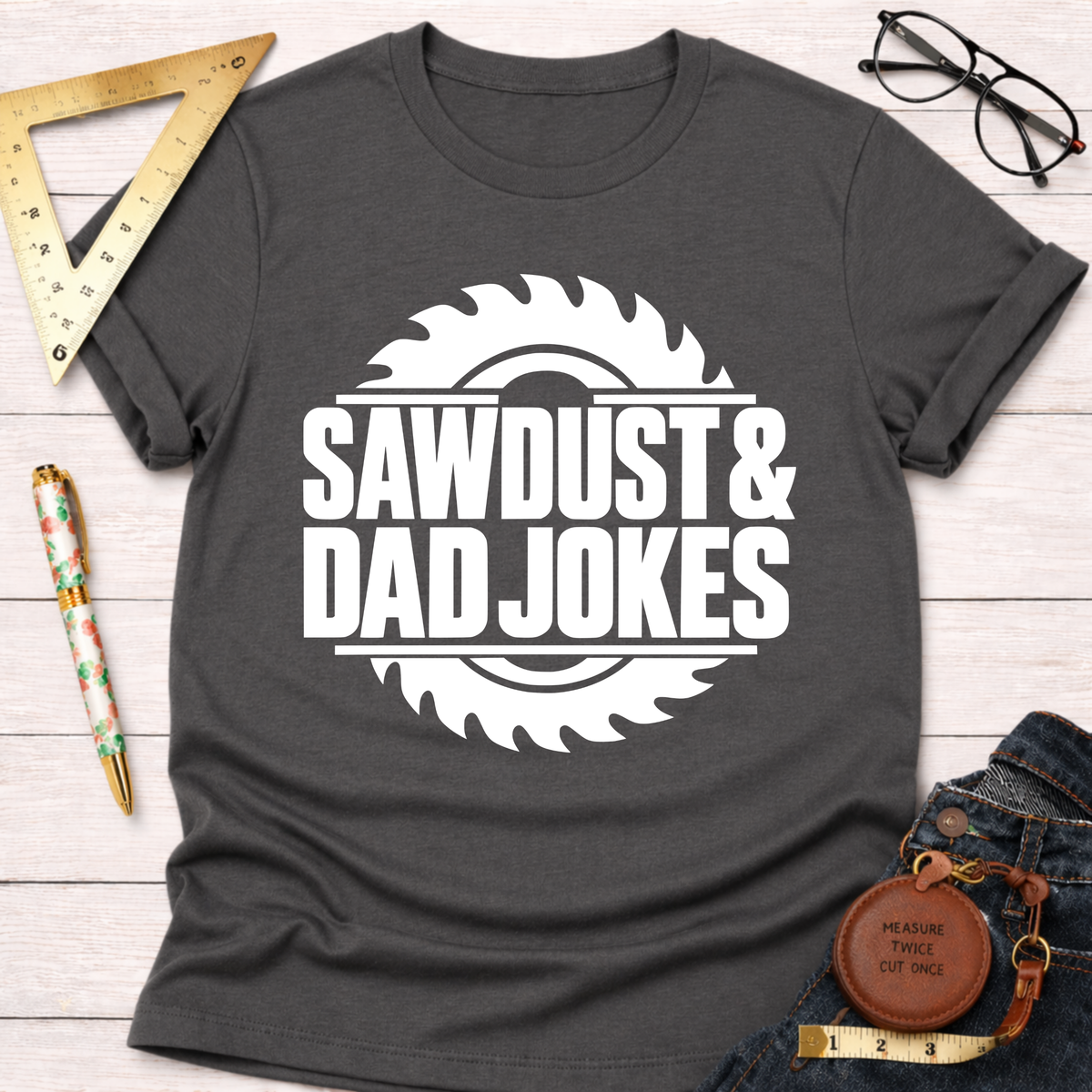 Sawdust & Dad Jokes woodworking t-shirt – Sawdust & Ponytails (view 8)