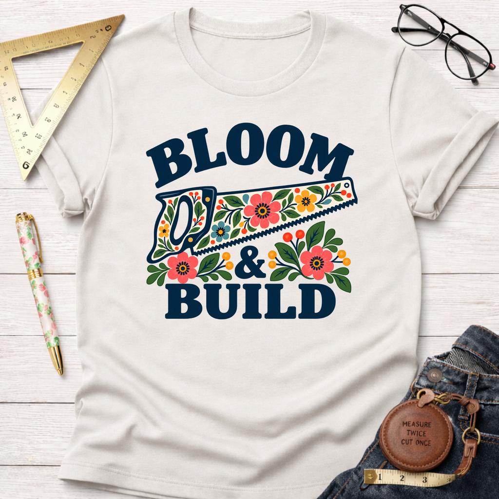 Bloom & Build woodworking t-shirt – Sawdust & Ponytails (view 4)
