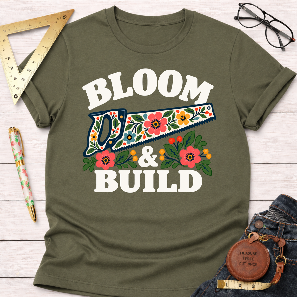 Bloom & Build woodworking t-shirt – Sawdust & Ponytails (view 7)
