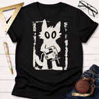 Grungy Gato woodworking t-shirt, distressed cat with jigsaw design – Sawdust & Ponytails (view 4)