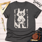 Grungy Gato woodworking t-shirt, distressed cat with jigsaw design – Sawdust & Ponytails (view 8)