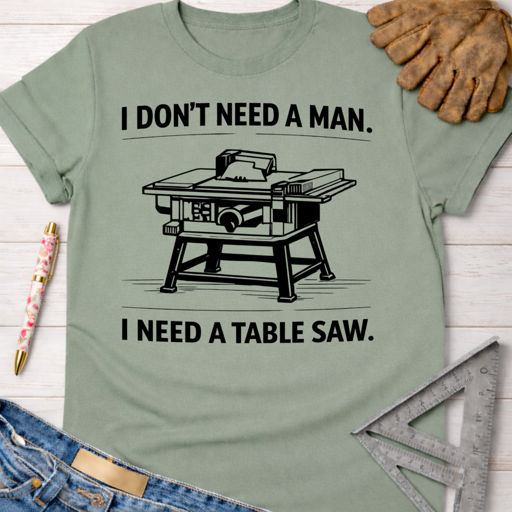 Women's funny woodworking graphic tee shirt for female woodworkers, makers, and DIY builders — Sawdust & Ponytails.
