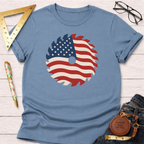 Light blue cotton t-shirt with a patriotic saw blade design featuring the American flag.