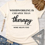 Women's funny woodworking graphic tee shirt for female woodworkers, makers, and DIY builders — Sawdust & Ponytails.