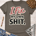 Women's funny woodworking graphic tee shirt for female woodworkers, makers, and DIY builders — Sawdust & Ponytails.