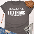 Charcoal gray women's funny woodworking graphic tee shirt for female woodworkers, makers, and DIY builders — Sawdust & Ponytails