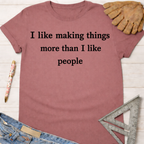 Women's funny woodworking graphic tee shirt for female woodworkers, makers, and DIY builders — Sawdust & Ponytails.