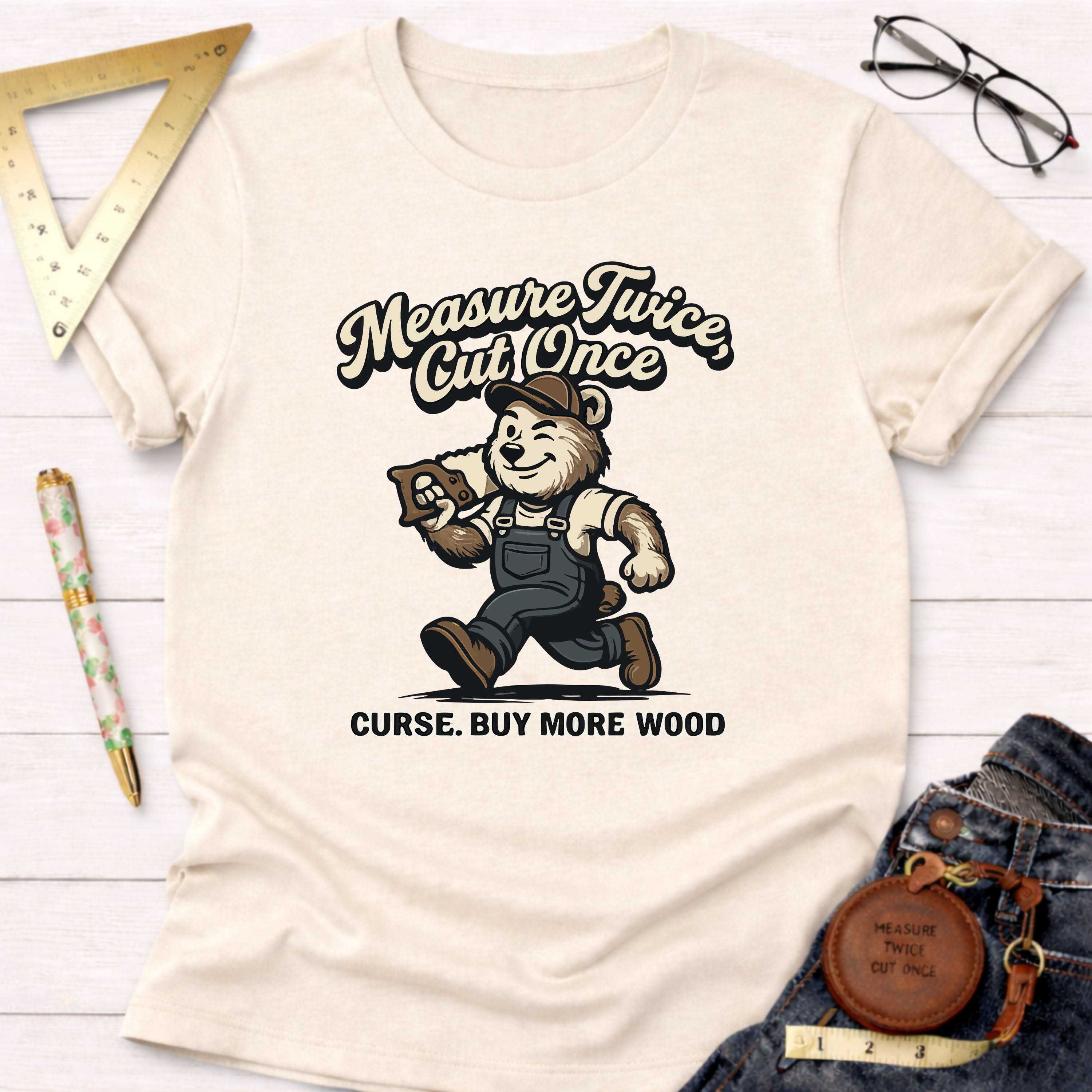 Measure Twice Cut Once Curse Buy More Wood T-Shirt